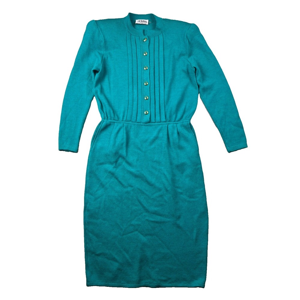 Vtg St John Marie Gray Dress 10 Turquoise Knit Office Minimalist Old Money